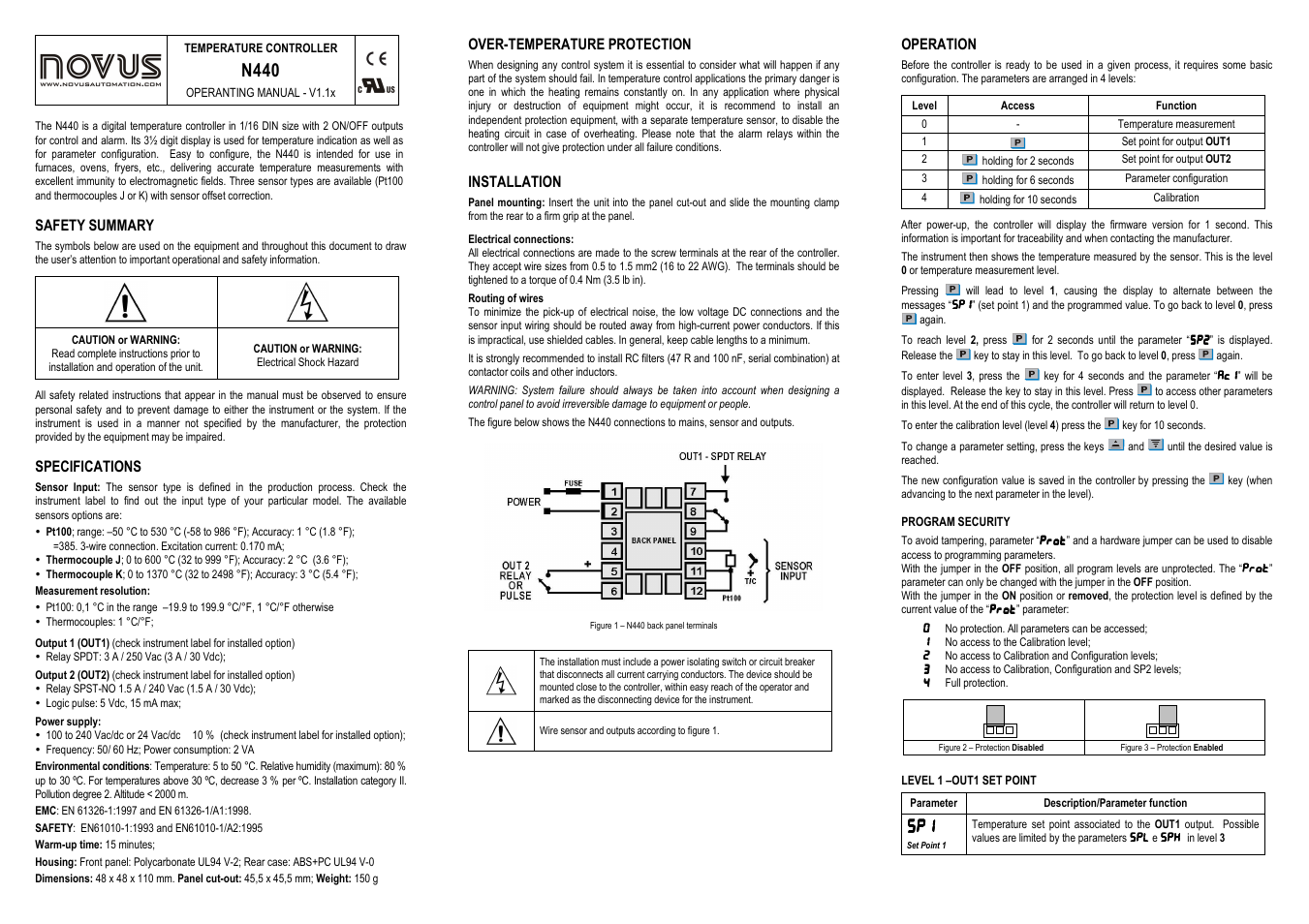 NOVUS N440 User Manual | 2 pages