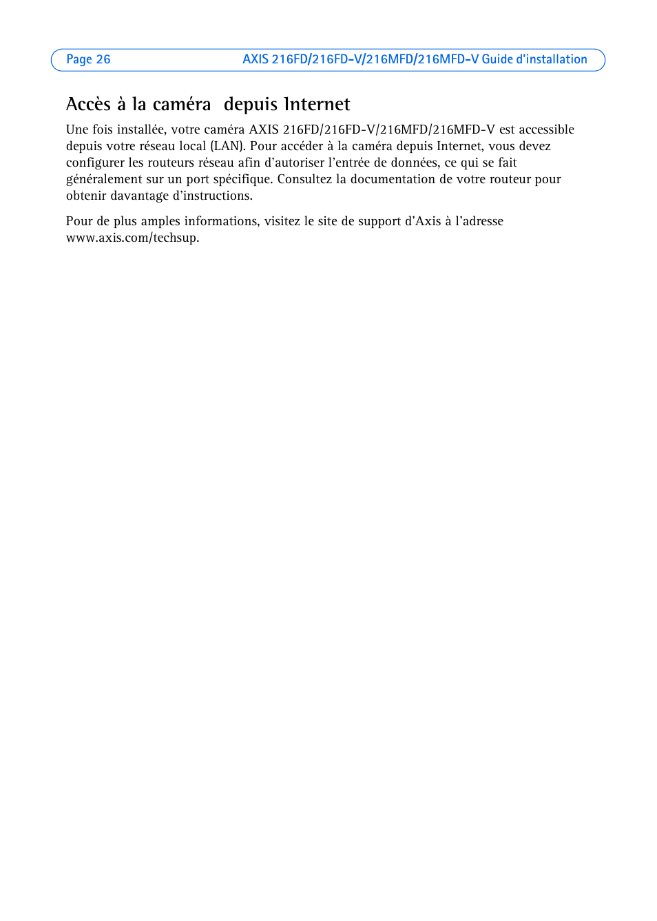 Accès à la caméra depuis internet | Axis Communications 216MFD User Manual | Page 26 / 74