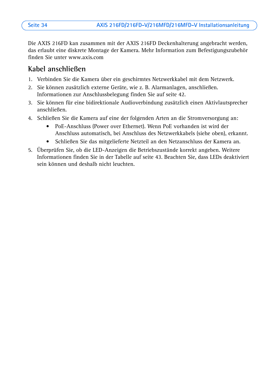 Kabel anschließen | Axis Communications 216MFD User Manual | Page 34 / 74