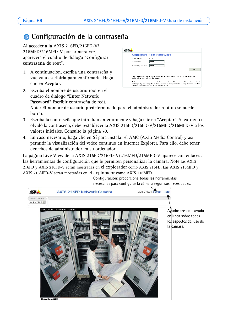 Configuración de la contraseña | Axis Communications 216MFD User Manual | Page 66 / 74