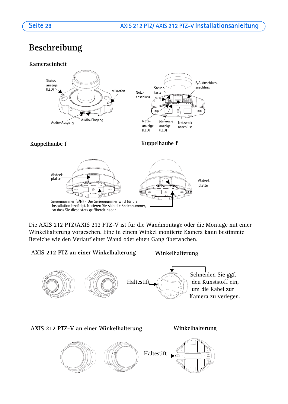 Beschreibung, Seite, Installationsanleitung | Axis Communications 212 PTZ-V User Manual | Page 28 / 69