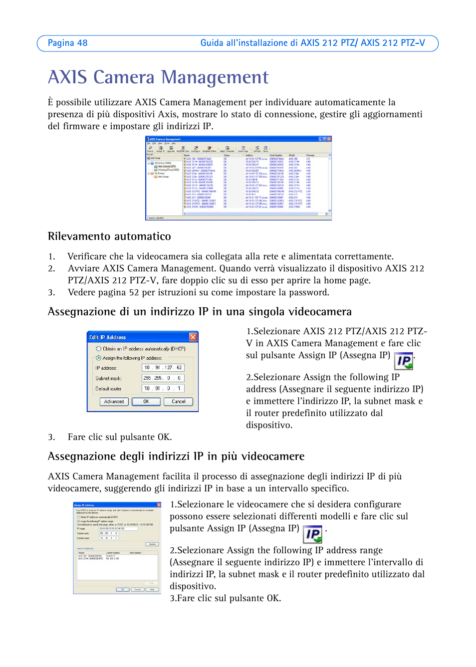 Axis camera management | Axis Communications 212 PTZ-V User Manual | Page 48 / 69