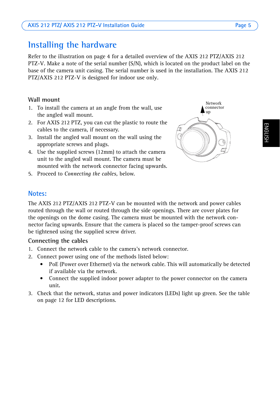 Installing the hardware | Axis Communications 212 PTZ-V User Manual | Page 5 / 69