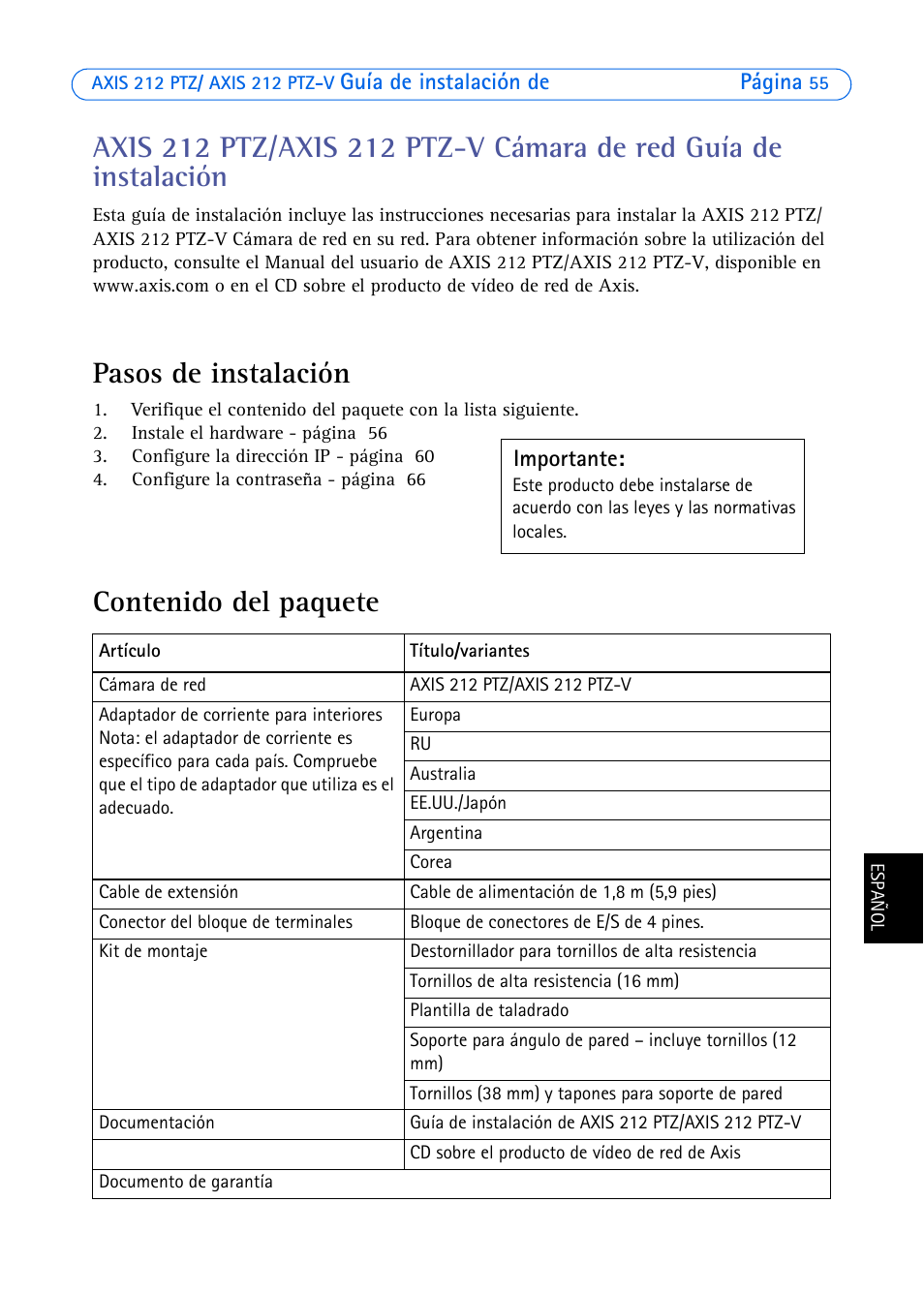 Axis Communications 212 PTZ-V User Manual | Page 55 / 69