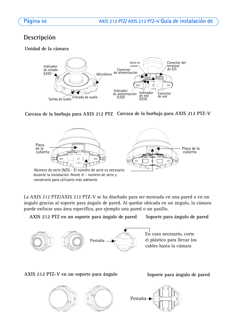 Descripción, Página, Guía de instalación de | Axis Communications 212 PTZ-V User Manual | Page 56 / 69