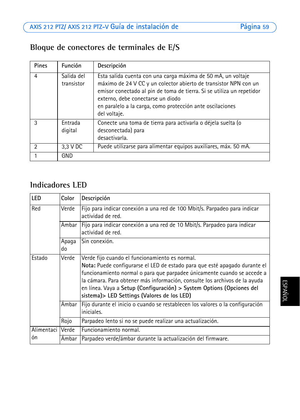 Guía de instalación de página | Axis Communications 212 PTZ-V User Manual | Page 59 / 69