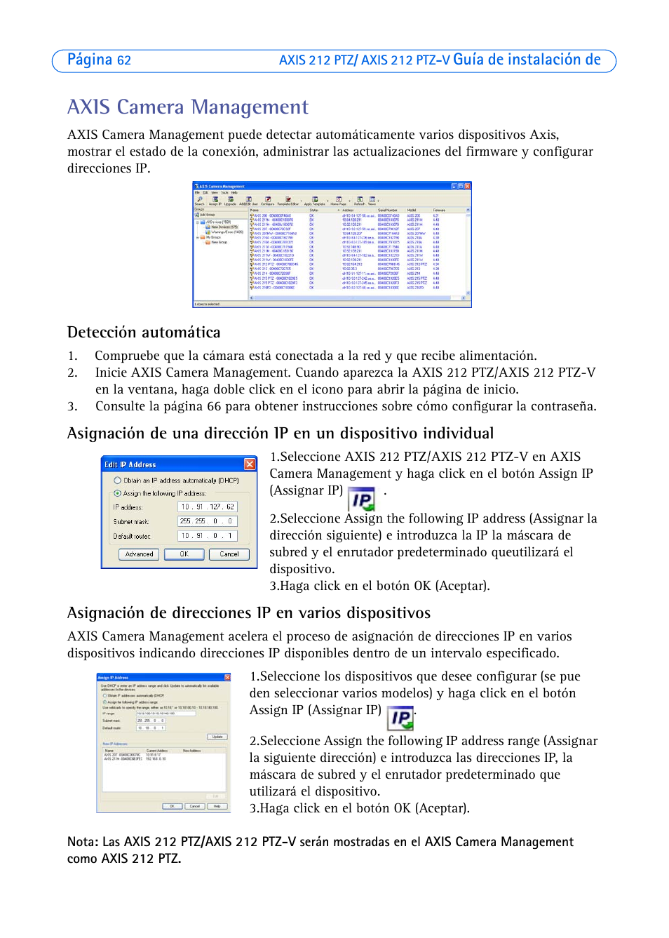 Axis camera management | Axis Communications 212 PTZ-V User Manual | Page 62 / 69