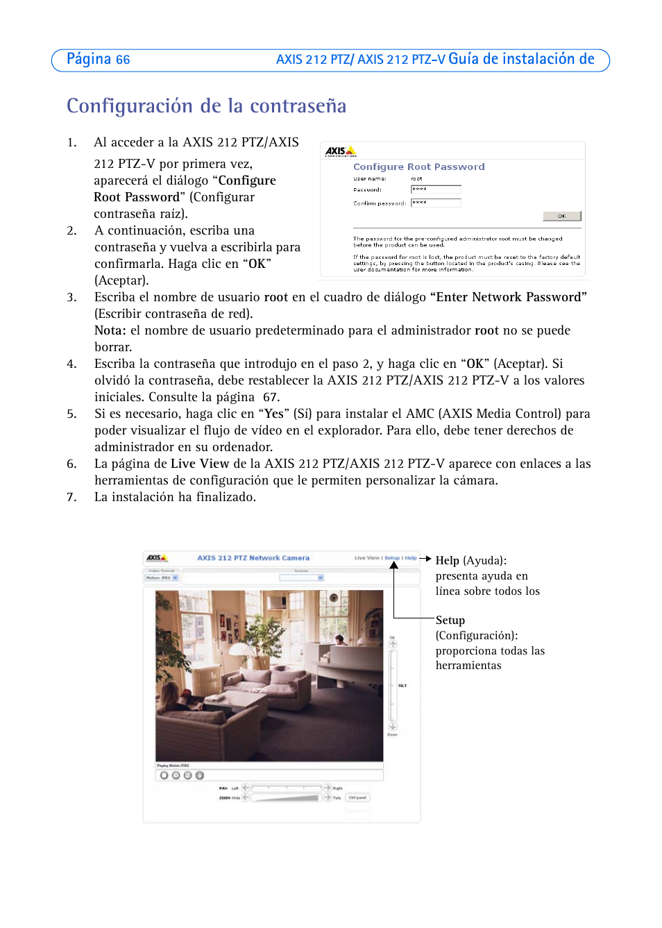 Configuración de la contraseña | Axis Communications 212 PTZ-V User Manual | Page 66 / 69