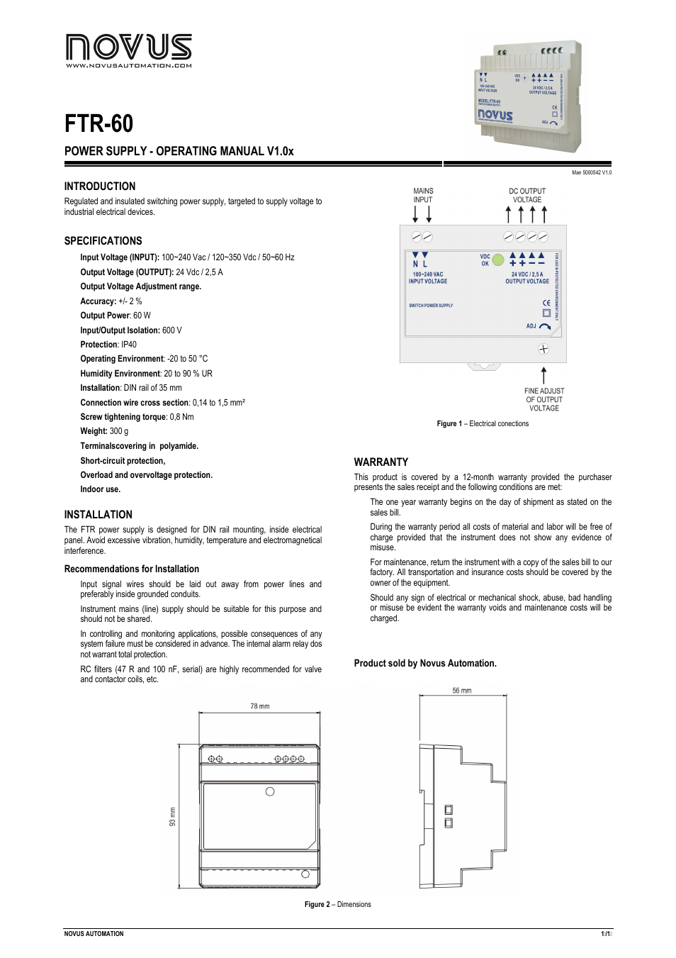 NOVUS FTR-60 User Manual | 1 page