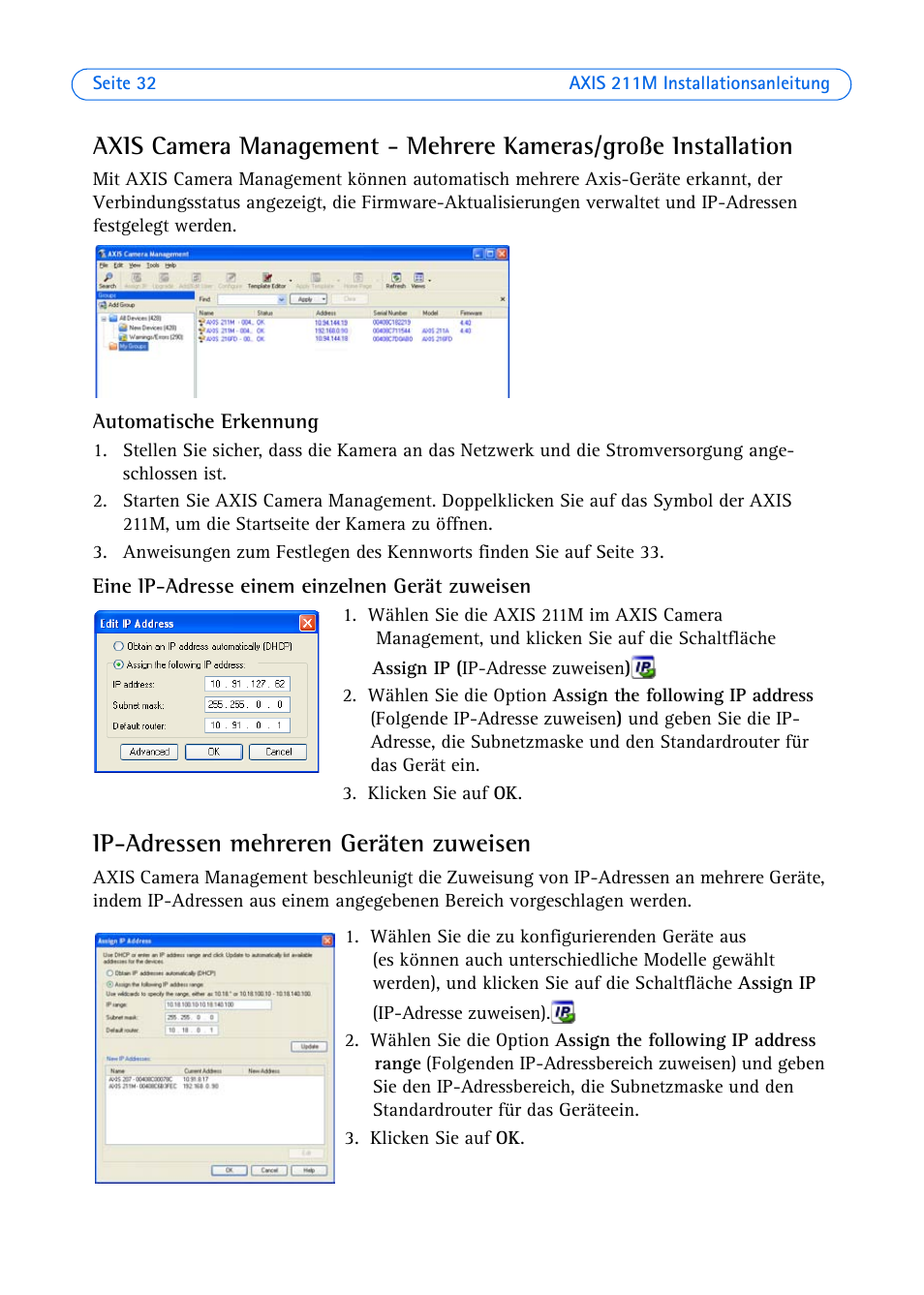 Ip-adressen mehreren geräten zuweisen | Axis Communications 211M User Manual | Page 32 / 64