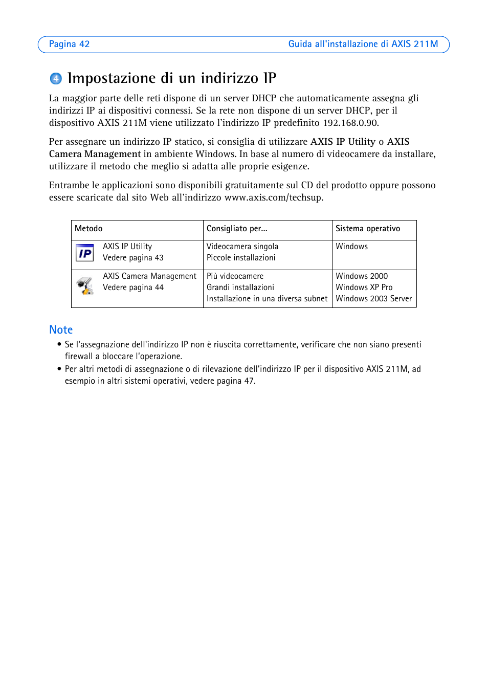 Impostazione di un indirizzo ip | Axis Communications 211M User Manual | Page 42 / 64