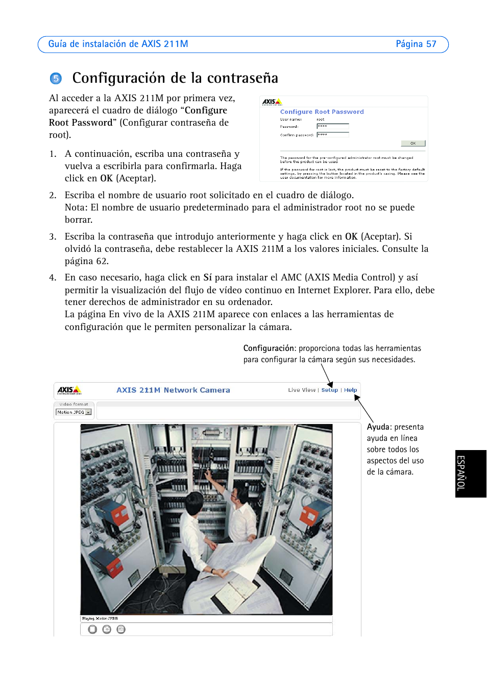 Configuración de la contraseña | Axis Communications 211M User Manual | Page 57 / 64