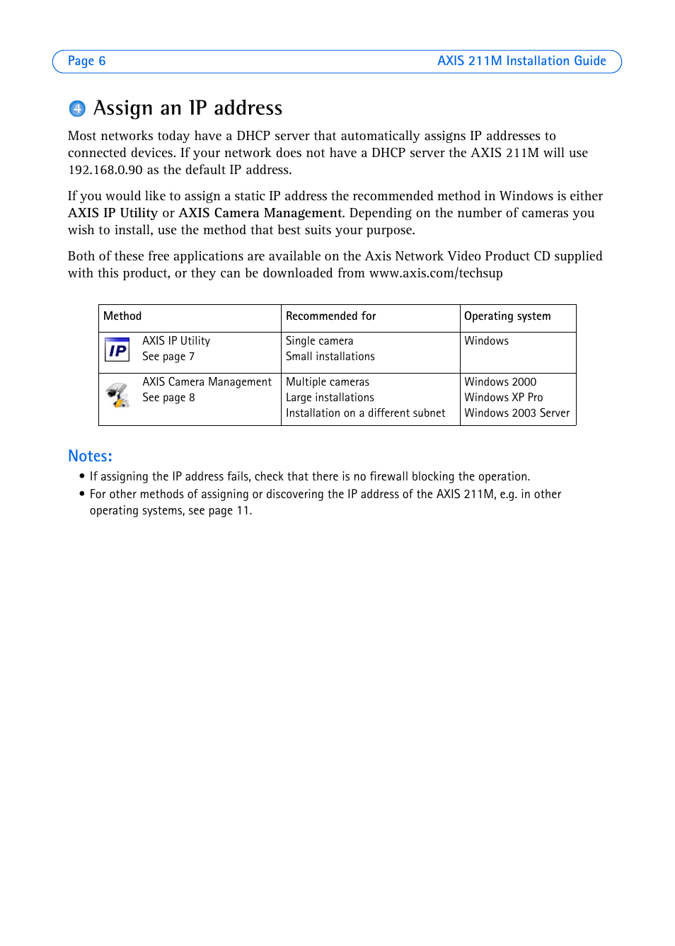 Assign an ip address | Axis Communications 211M User Manual | Page 6 / 64