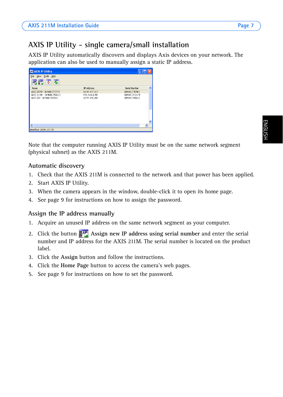 Axis ip utility - single camera/small installation | Axis Communications 211M User Manual | Page 7 / 64