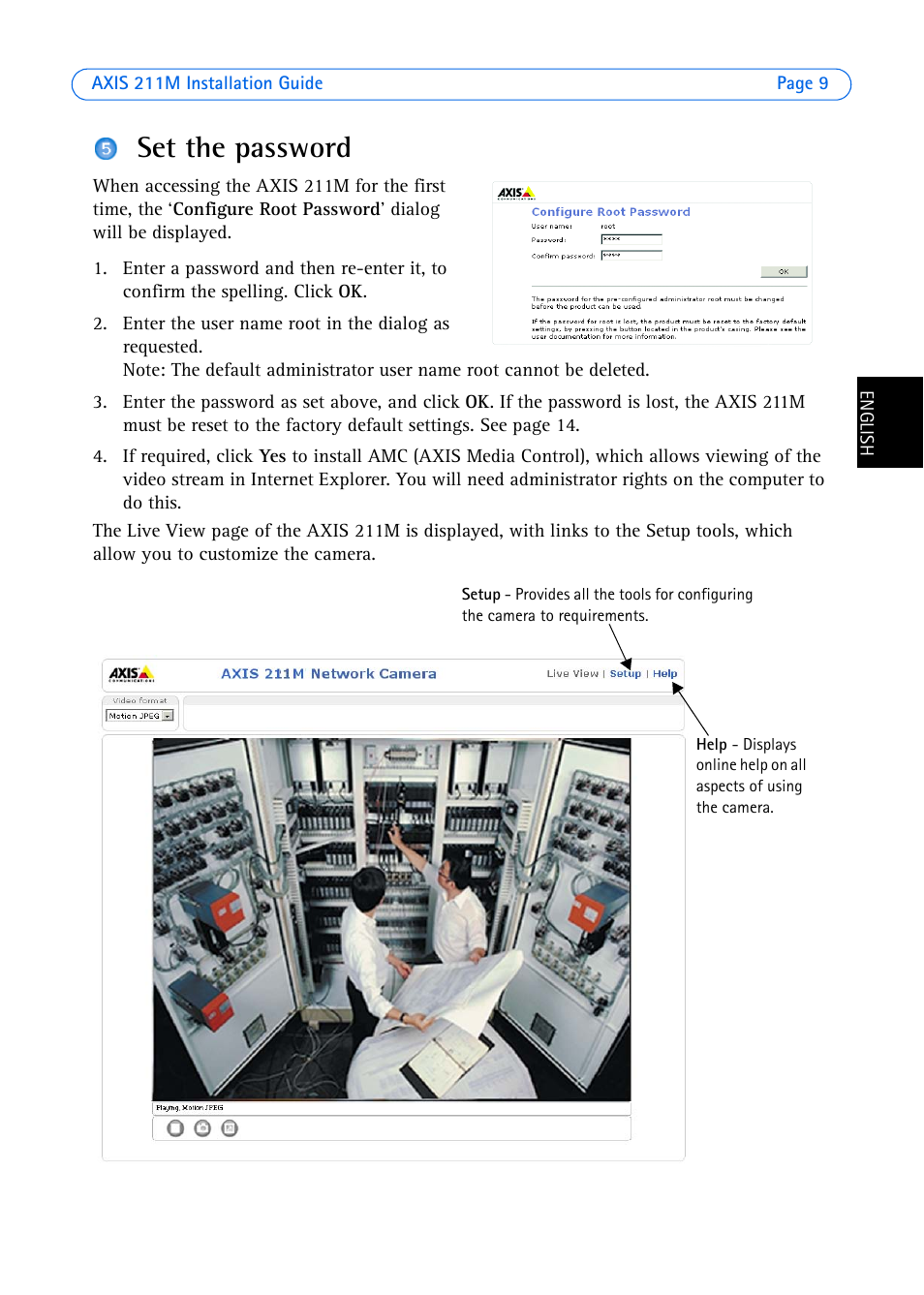 Set the password | Axis Communications 211M User Manual | Page 9 / 64