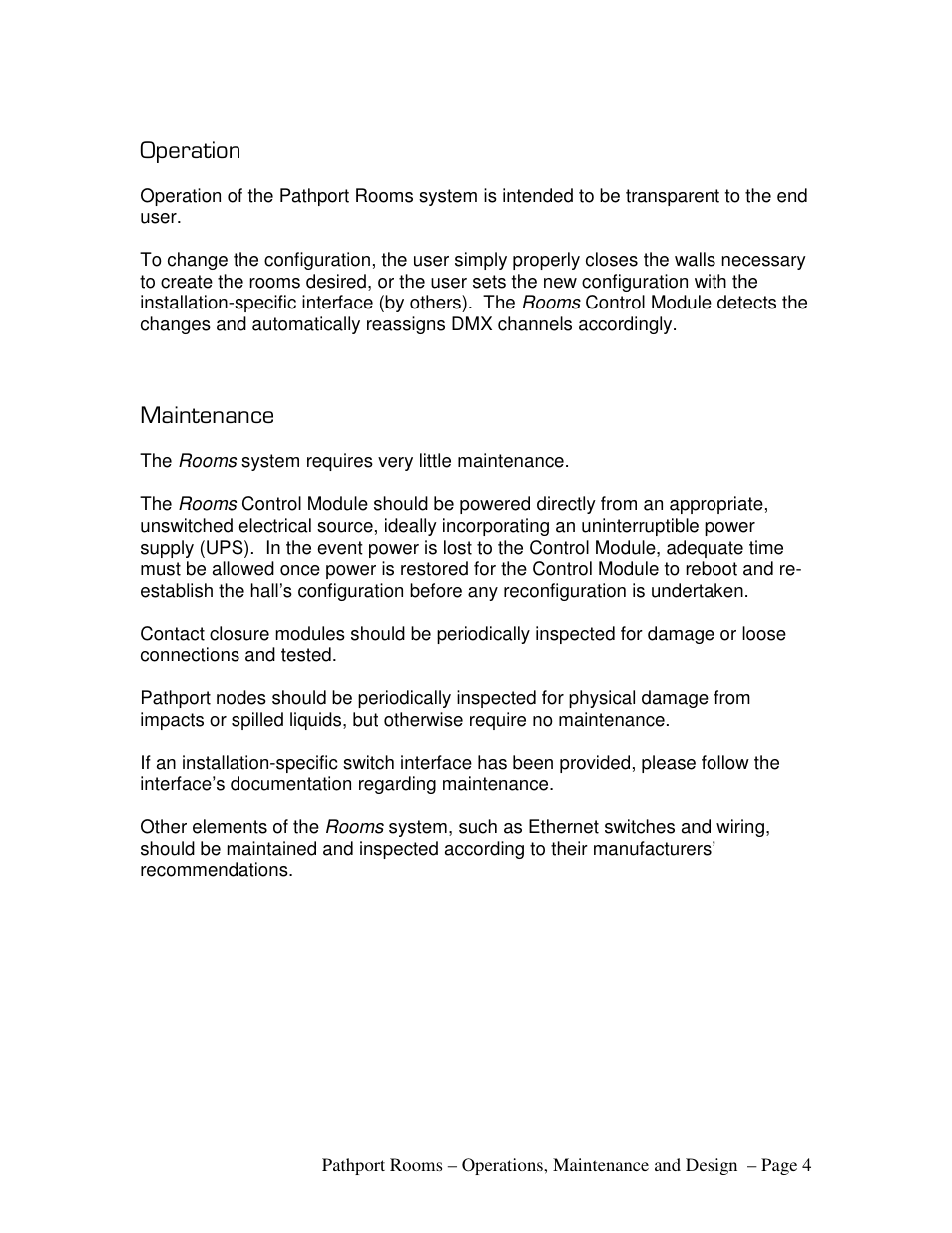 Operation, Maintenance | Pathway Rooms Design and Operations Guide User Manual | Page 4 / 15