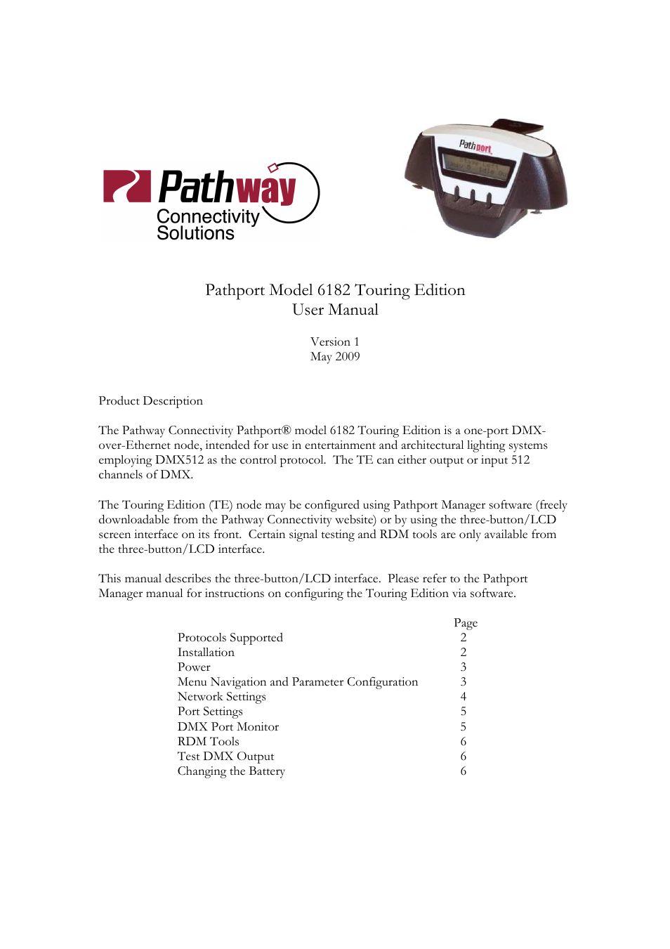 Pathway Touring Edition #6182 User Manual | 6 pages