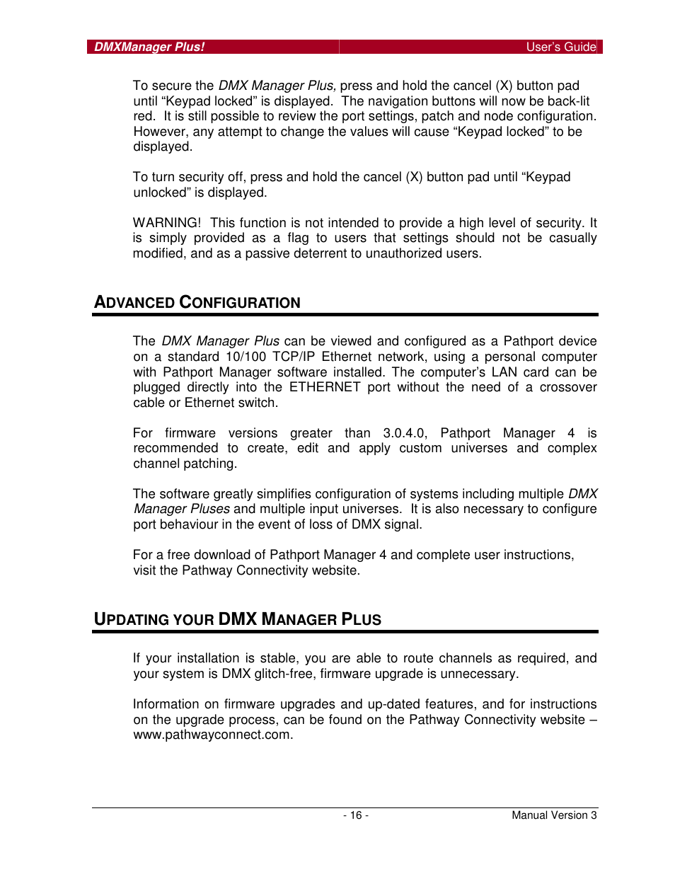 Pathway DMX Manager Plus! #6301, 6302 User Manual | Page 16 / 18