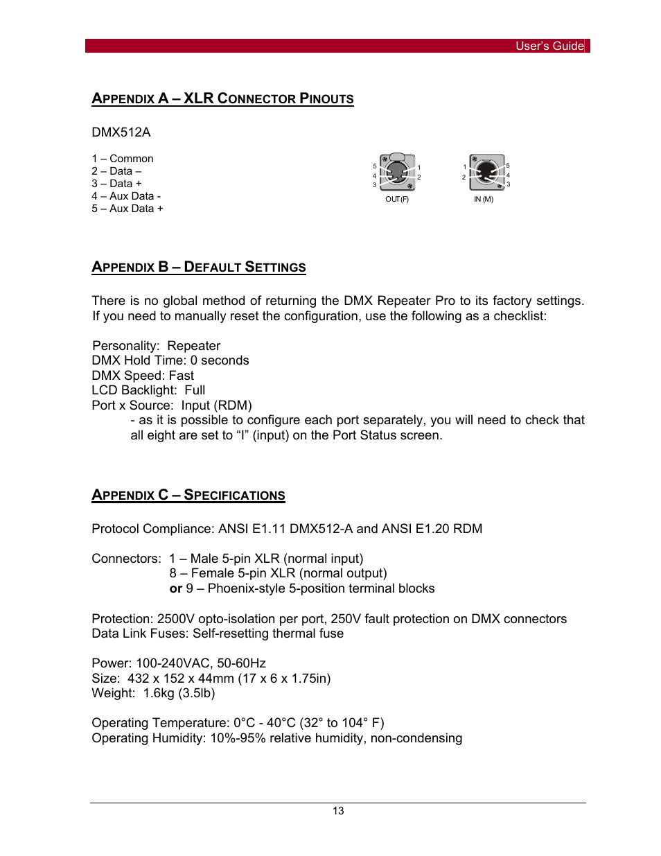 Pathway #910x DMX Repeater Pro for firmware up to 1.3.5 click here User Manual | Page 13 / 13