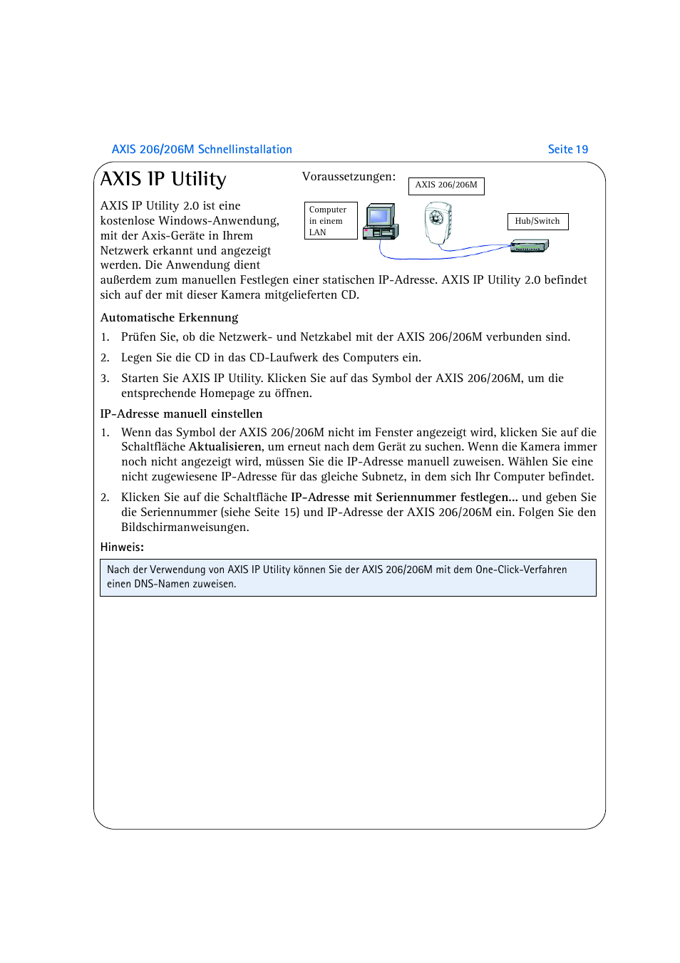 Axis ip utility, Siehe seite 19). mit | Axis Communications 206M User Manual | Page 19 / 36