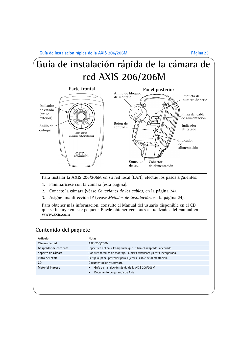 Axis Communications 206M User Manual | Page 23 / 36