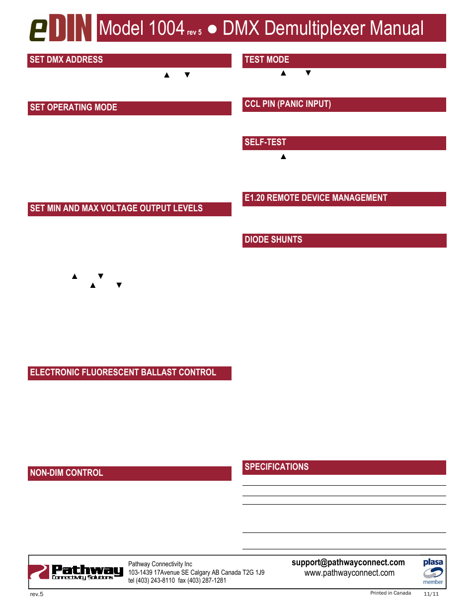 Model 1004, Dmx demultiplexer manual | Pathway #1004 eDIN DMX-to-Analog Interface User Manual | Page 2 / 2
