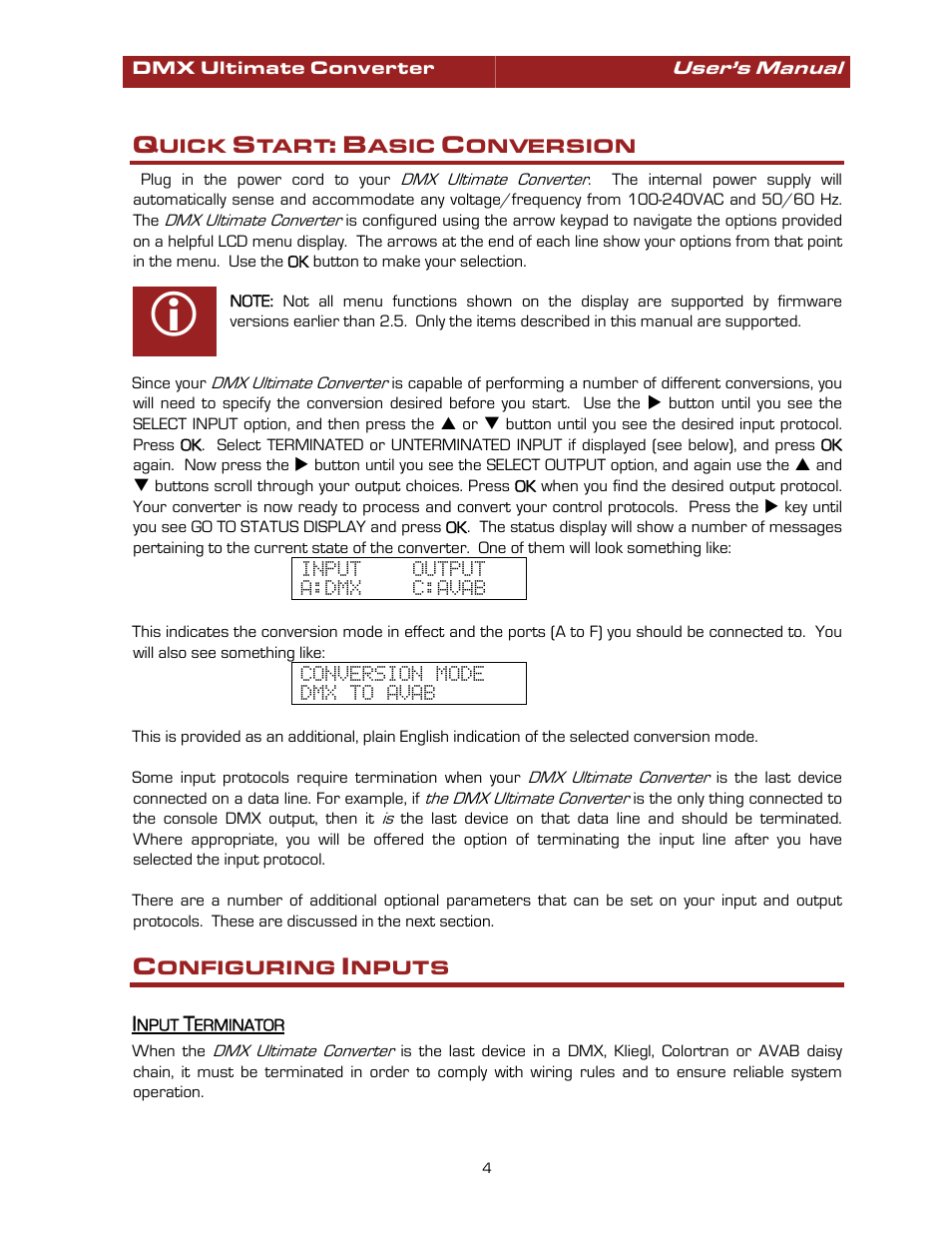 Quick start: basic conversion, Configuring inputs, Input terminator | Pathway #8680 Ultimate Converter User Manual | Page 4 / 14