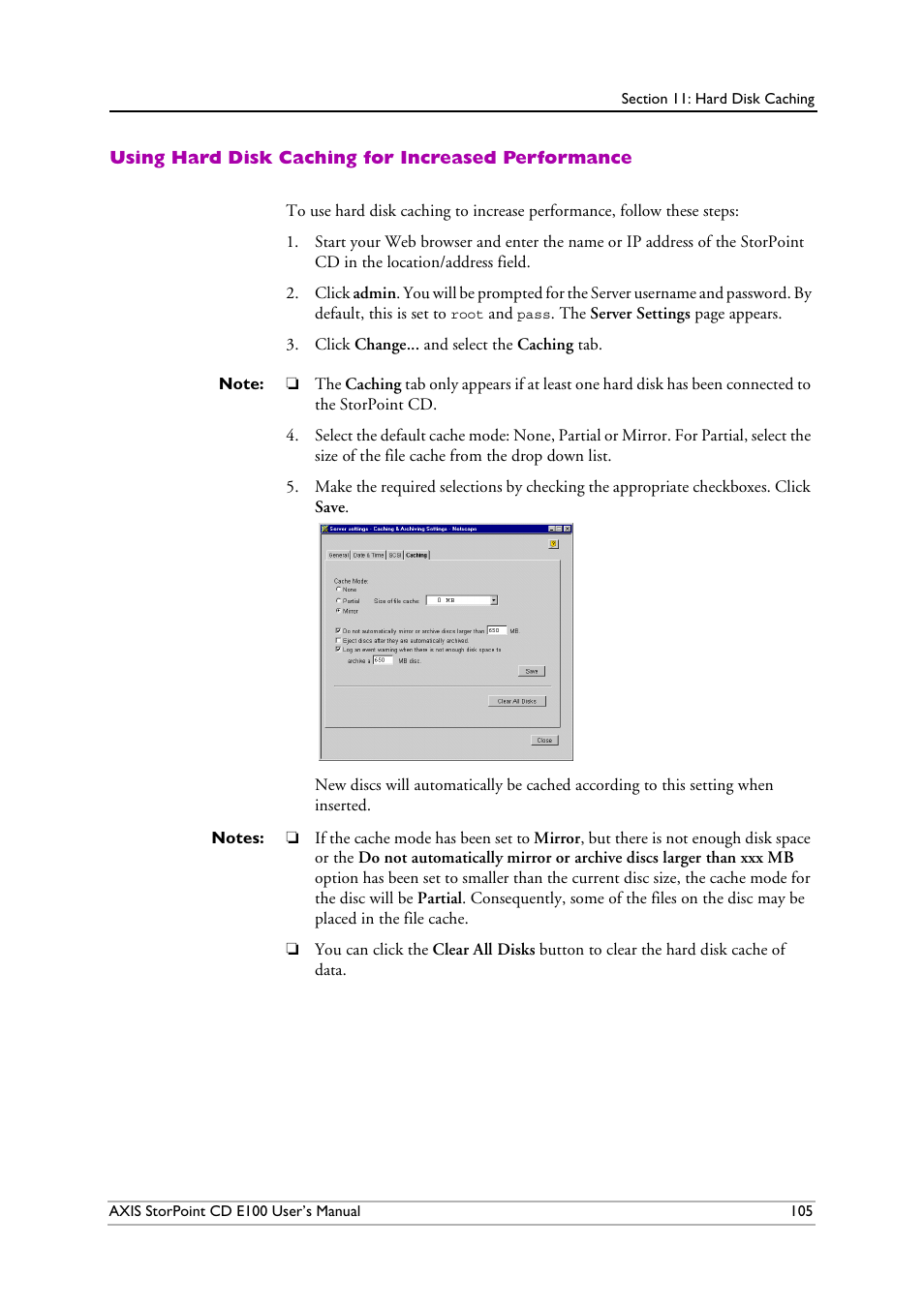 Using hard disk caching for increased performance | Axis Communications CD E100 User Manual | Page 105 / 163