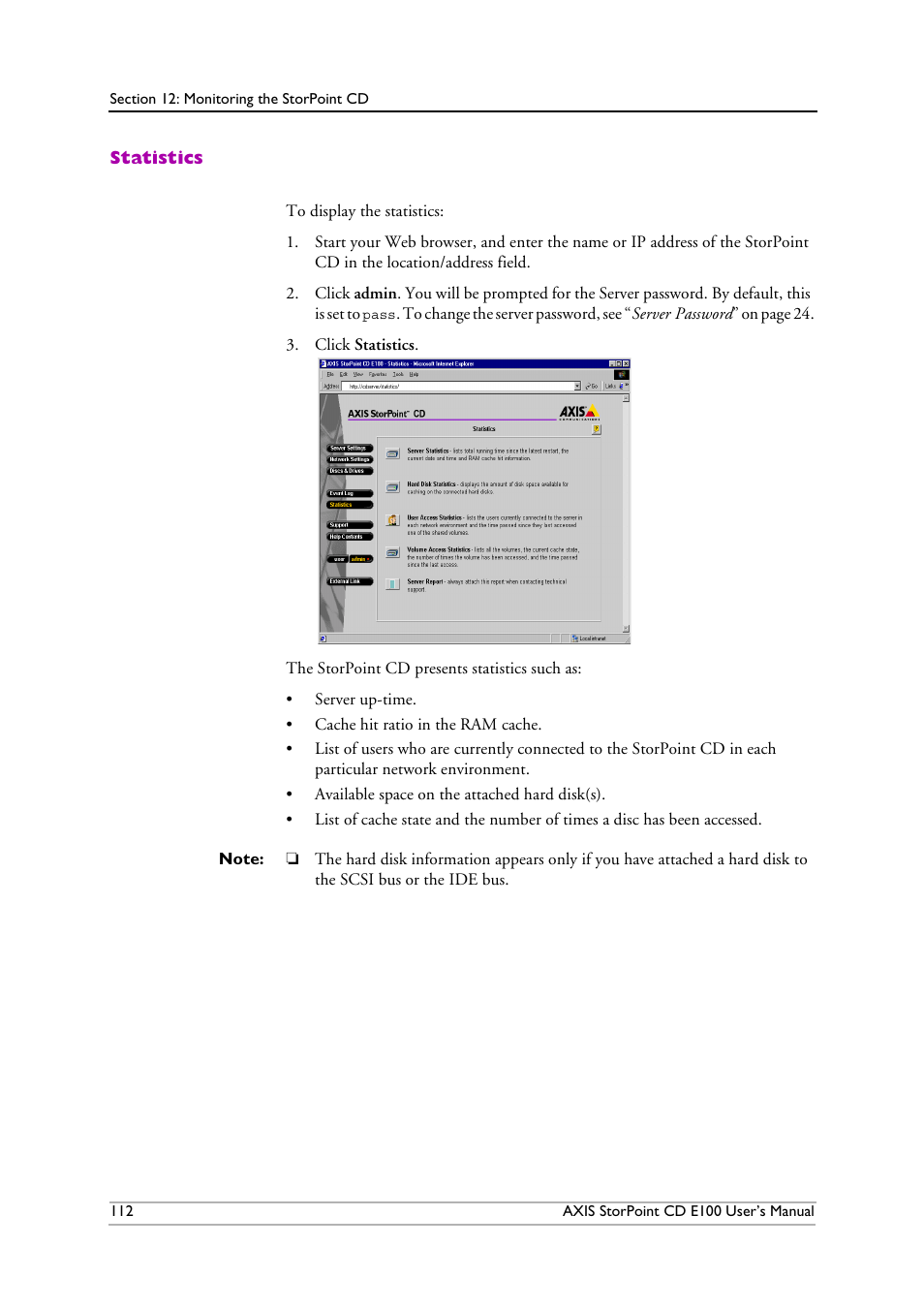 Statistics | Axis Communications CD E100 User Manual | Page 112 / 163