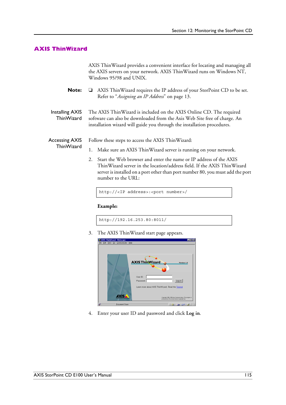 Axis thinwizard | Axis Communications CD E100 User Manual | Page 115 / 163