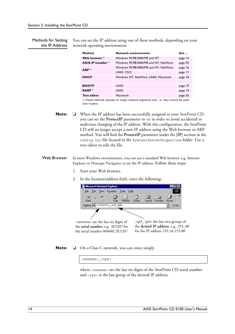 Methodsforsetting theipaddress | Axis Communications CD E100 User Manual | Page 14 / 163