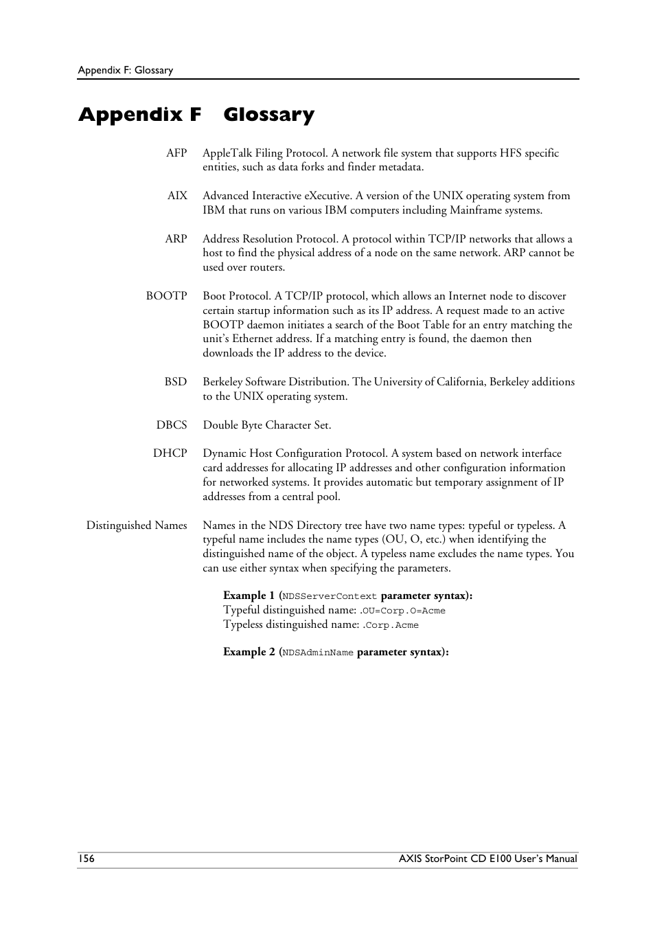 Appendix f glossary, Appendix f, Glossary | Axis Communications CD E100 User Manual | Page 156 / 163