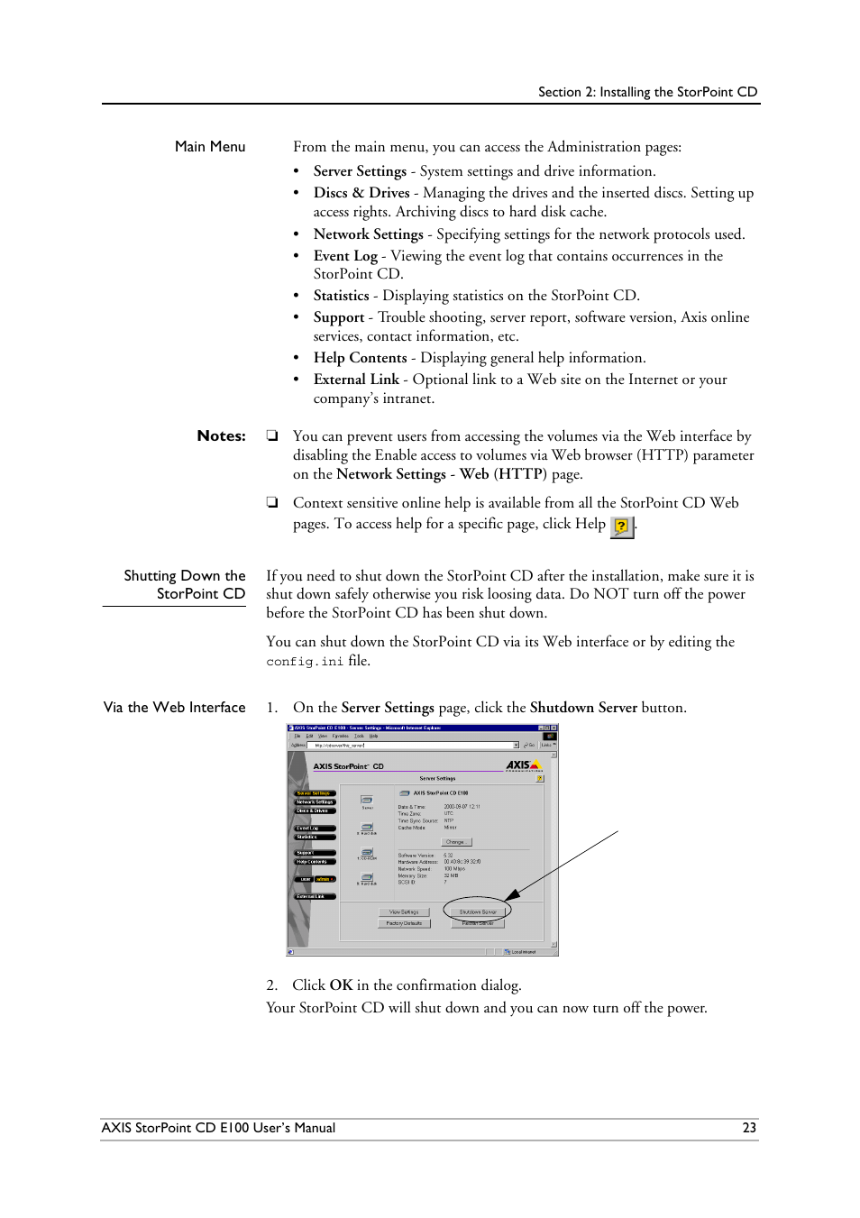 Shuttingdownthe storpoint cd | Axis Communications CD E100 User Manual | Page 23 / 163