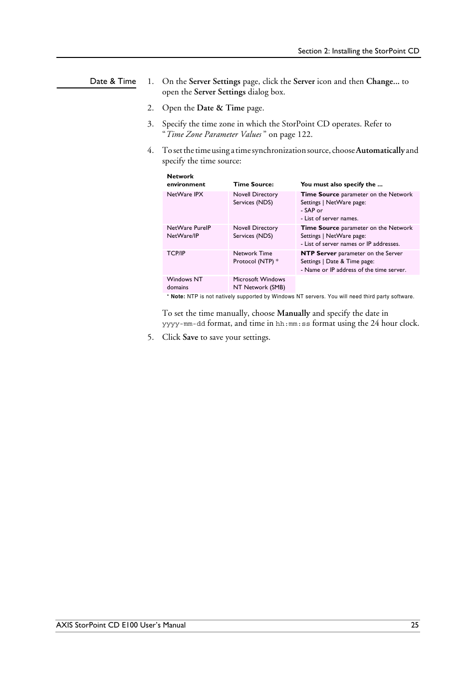 Date&time | Axis Communications CD E100 User Manual | Page 25 / 163