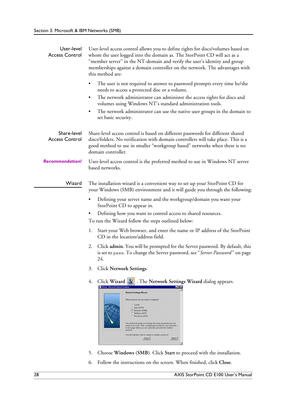 Wizard | Axis Communications CD E100 User Manual | Page 28 / 163
