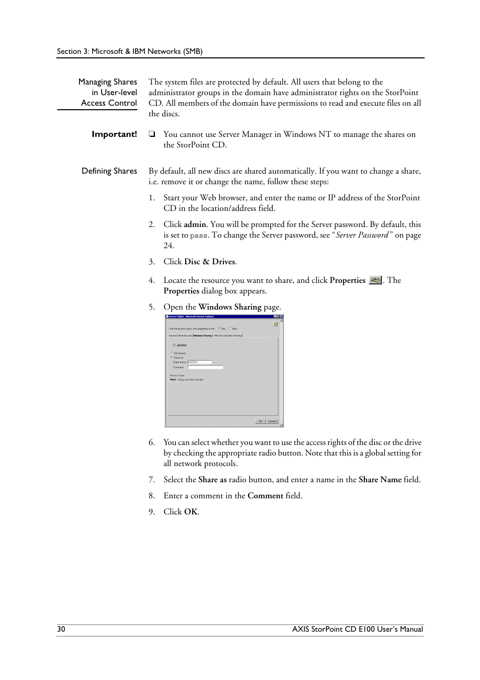 Managing shares in user-level access control | Axis Communications CD E100 User Manual | Page 30 / 163