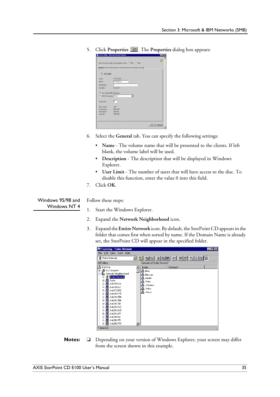 Windows95/98 and windowsnt4 | Axis Communications CD E100 User Manual | Page 35 / 163