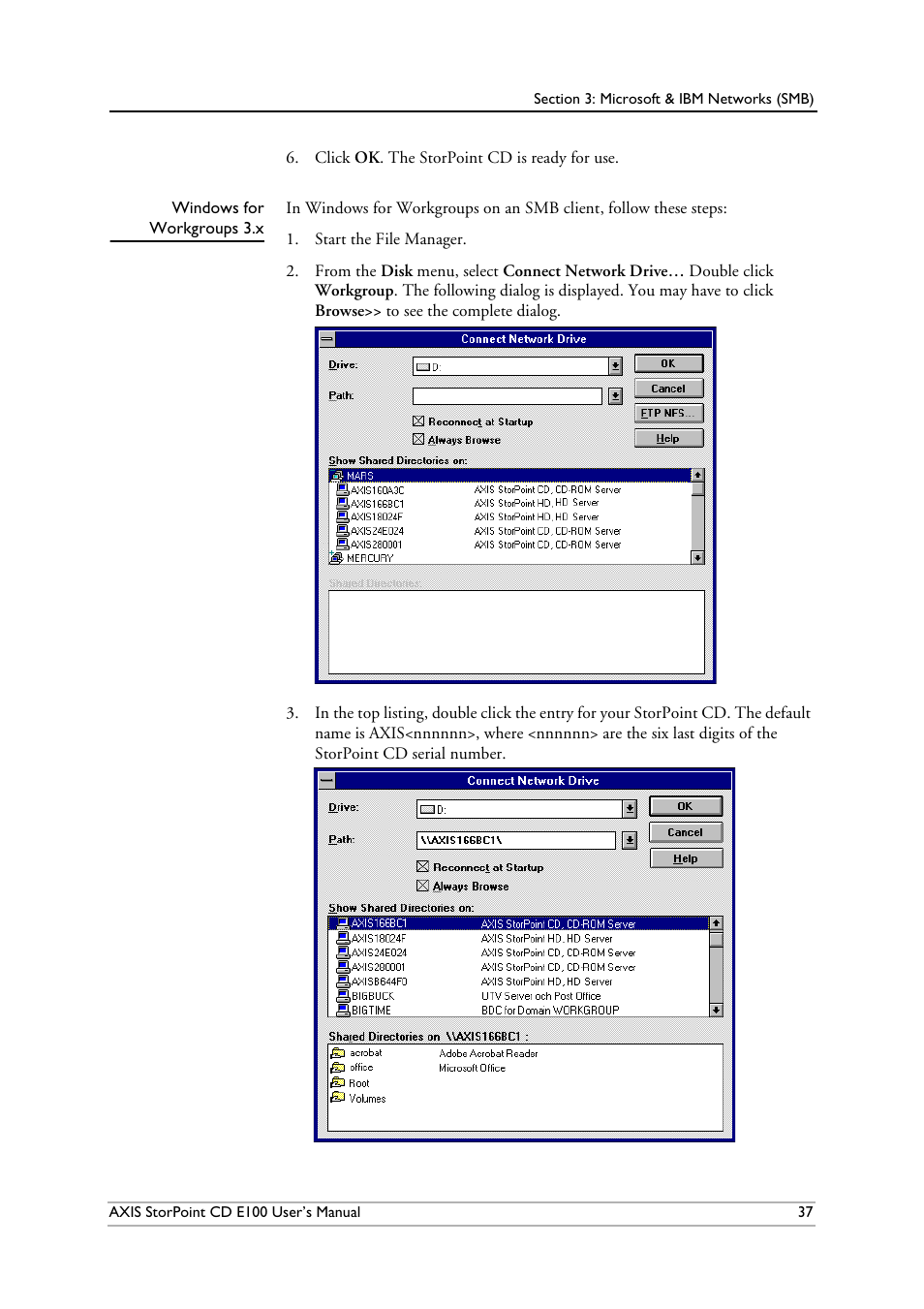 Windows for workgroups 3.x | Axis Communications CD E100 User Manual | Page 37 / 163