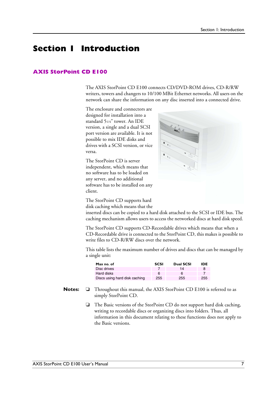 Section 1 introduction, Axis storpoint cd e100, Section 1 | Introduction | Axis Communications CD E100 User Manual | Page 7 / 163