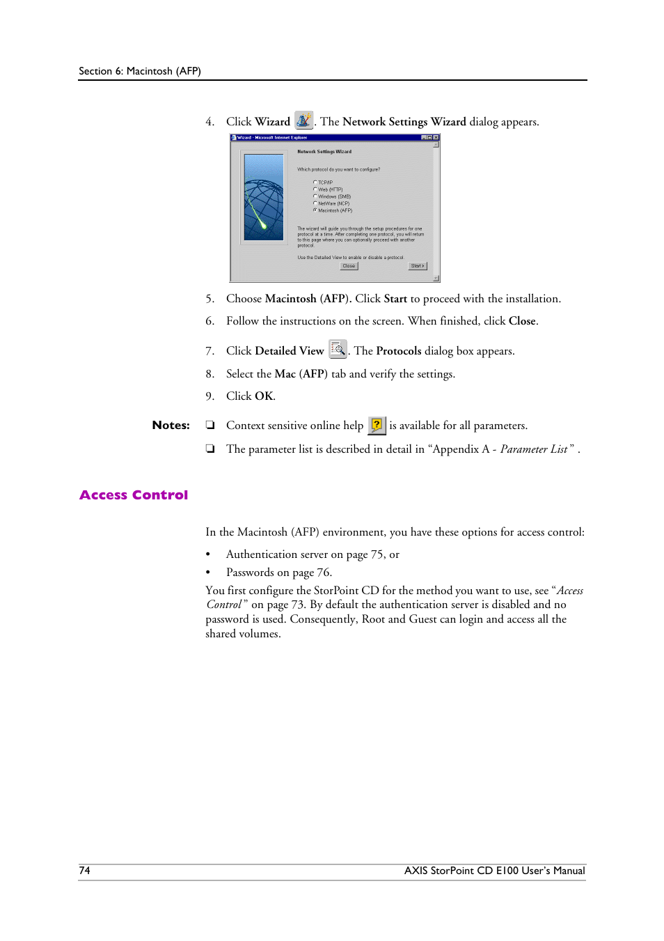 Access control | Axis Communications CD E100 User Manual | Page 74 / 163