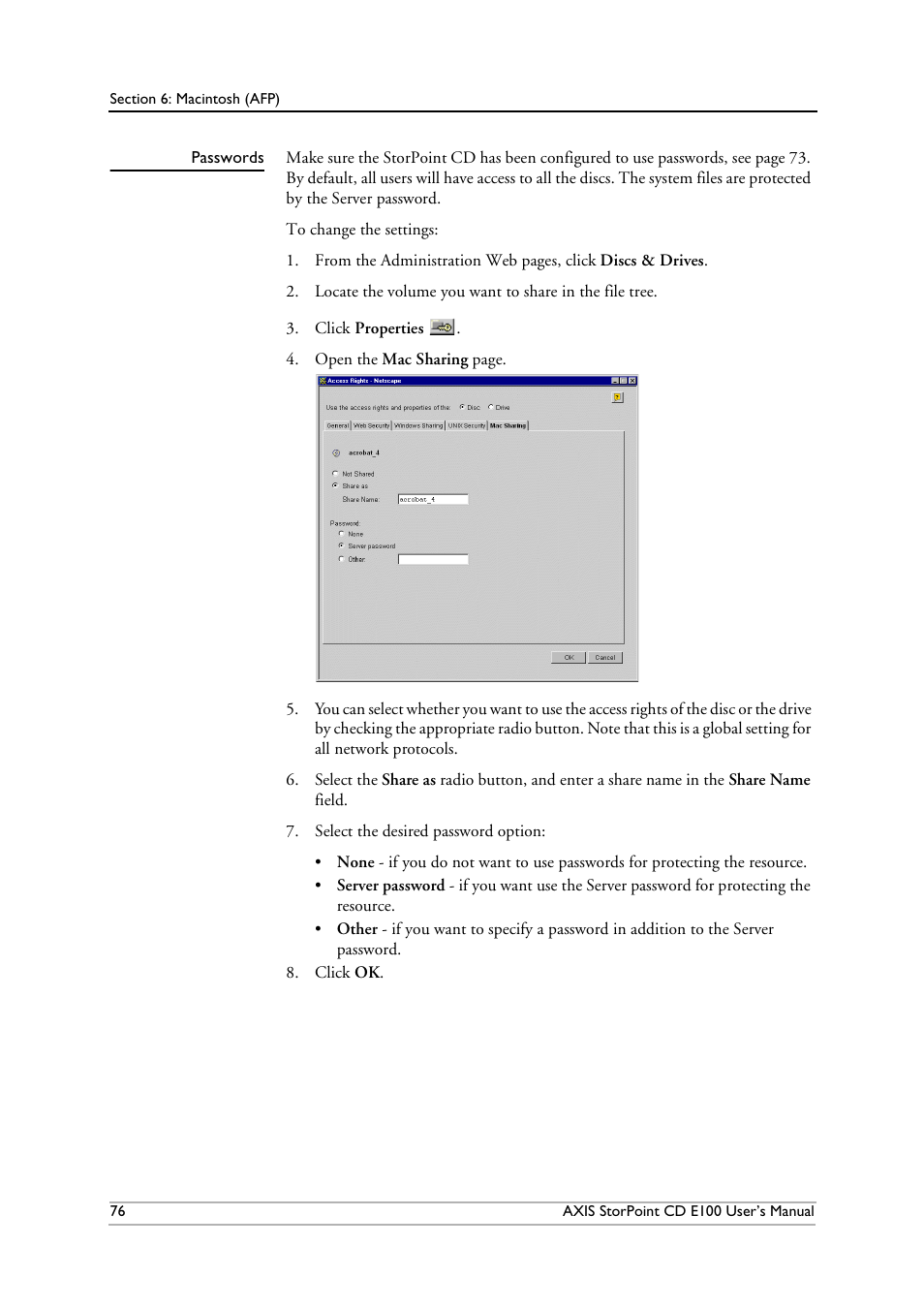 Passwords | Axis Communications CD E100 User Manual | Page 76 / 163