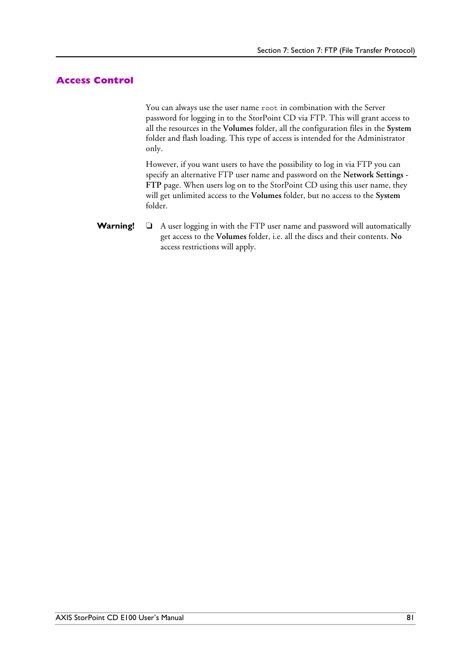 Access control | Axis Communications CD E100 User Manual | Page 81 / 163