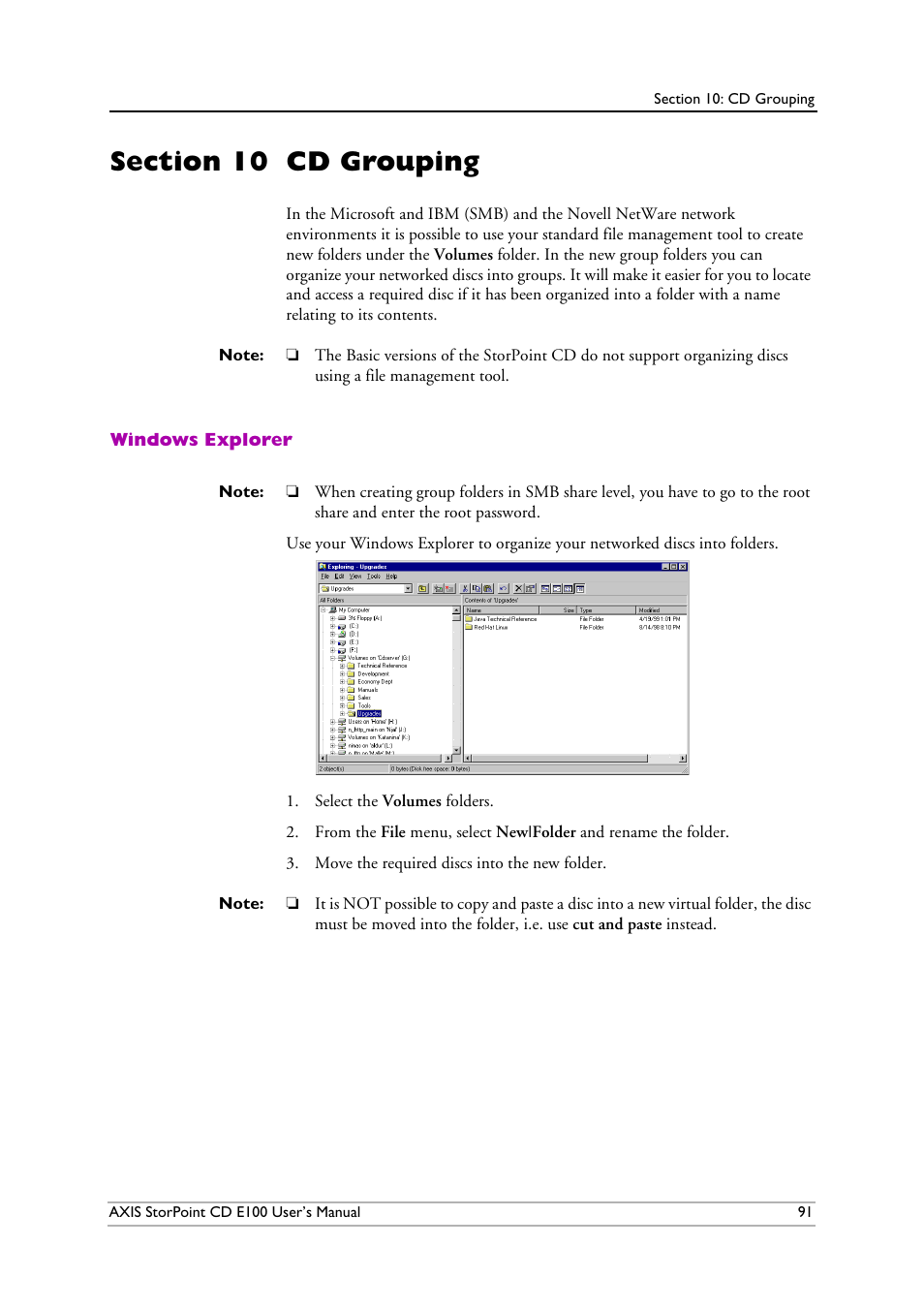 Section 10 cd grouping, Windows explorer, Section 10 | Cd grouping | Axis Communications CD E100 User Manual | Page 91 / 163