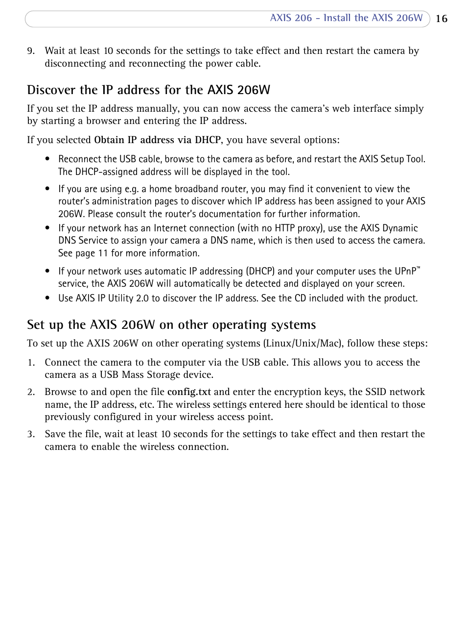 Discover the ip address for the axis 206w, Set up the axis 206w on other operating systems | Axis Communications 206 User Manual | Page 17 / 48