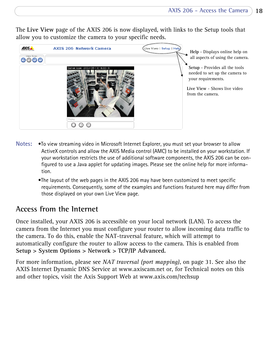 Access from the internet | Axis Communications 206 User Manual | Page 19 / 48