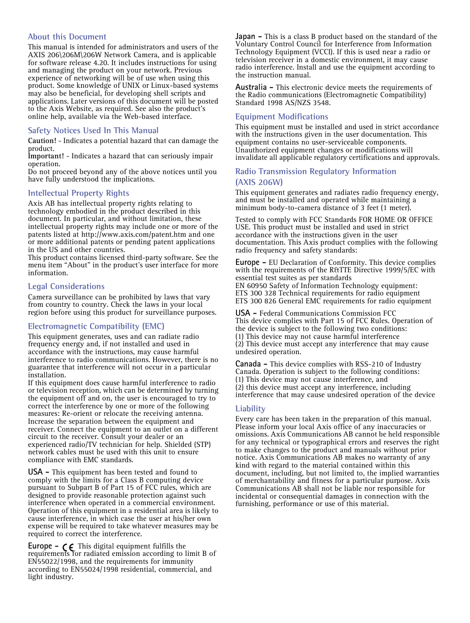 Axis communications, Product name> quick user’s guide | Axis Communications 206 User Manual | Page 2 / 48