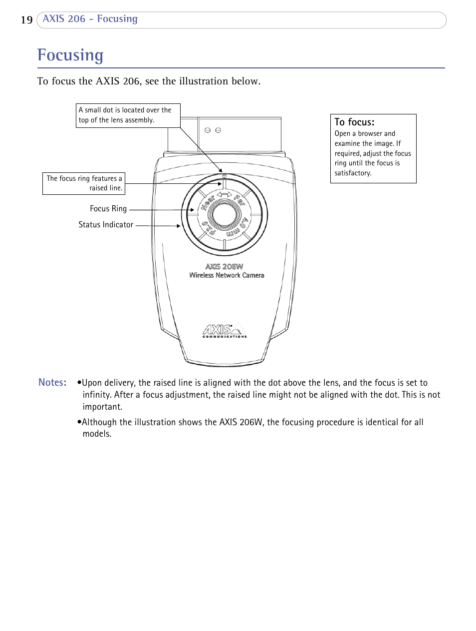 Focusing | Axis Communications 206 User Manual | Page 20 / 48