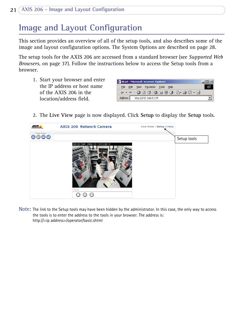 Image and layout configuration | Axis Communications 206 User Manual | Page 22 / 48
