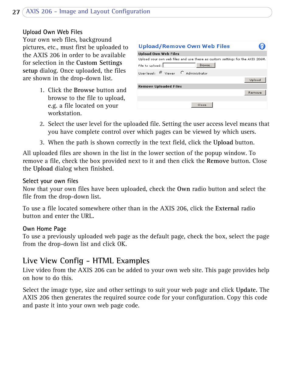 Live view config - html examples | Axis Communications 206 User Manual | Page 28 / 48