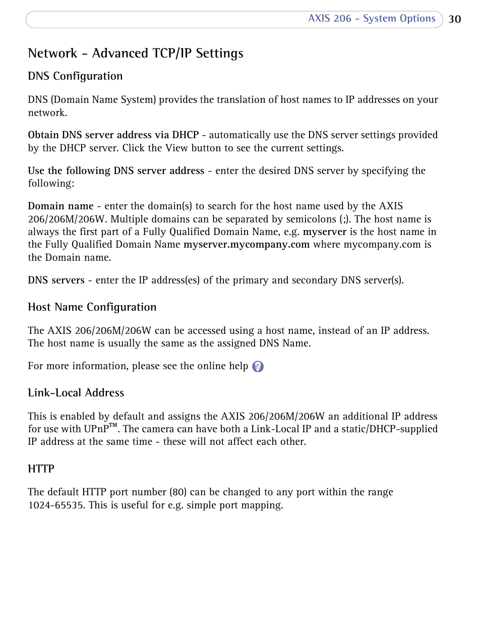 Network - advanced tcp/ip settings | Axis Communications 206 User Manual | Page 31 / 48